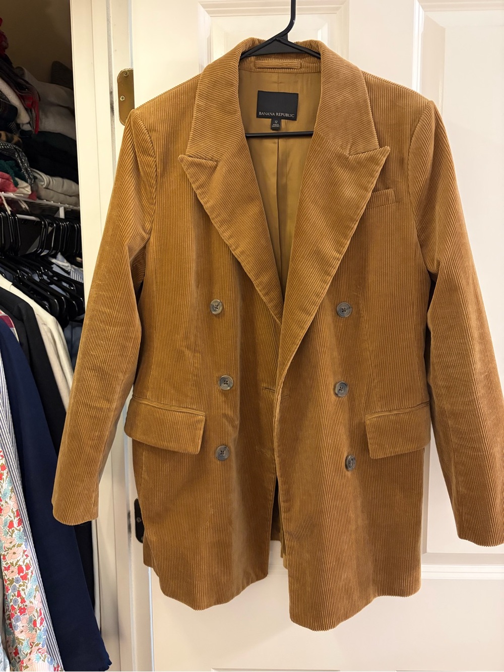 Banana Republic Double-Breasted Corduroy Blazer in Camel Brown